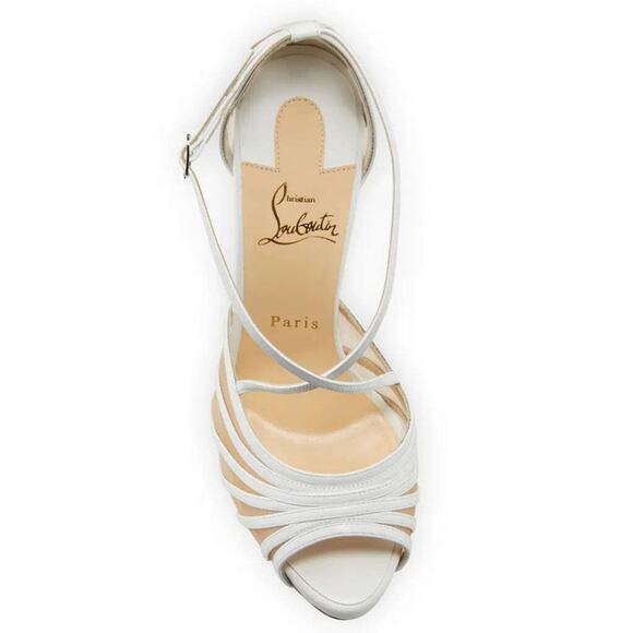 Christian Louboutin Filamenta 120 White Nude Mesh Cross Ankle Strap Heel Pump 42 - Picture 6 of 12
